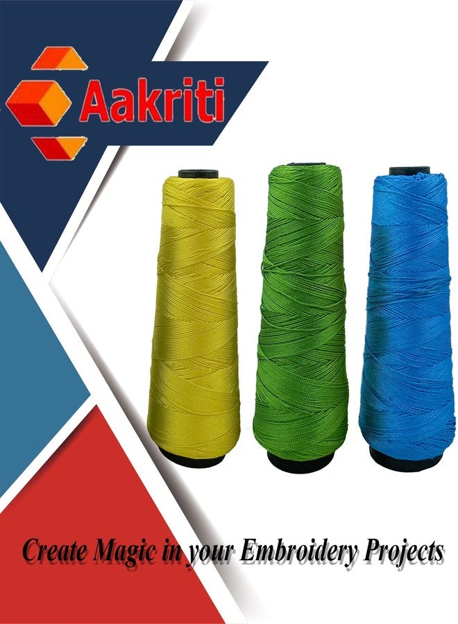 Aakriti Polyester Thread Yarn (3 Cones) - Embroidery, Crochet, Knitting, Jewellery Making Thread [Colors: Parrot Green, Yellowish-Green, Turquoise] - Image 2